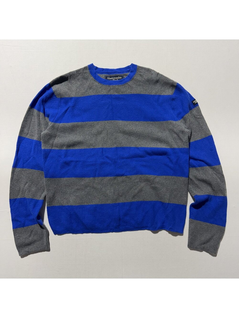 Abercrombie & Fitch Blue Gray Striped Crewneck Sweater Y2K Wool Blend